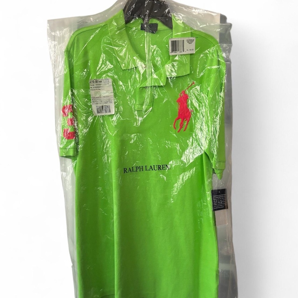 Ralph Lauren boys Neon Green Polo with Pink Logo